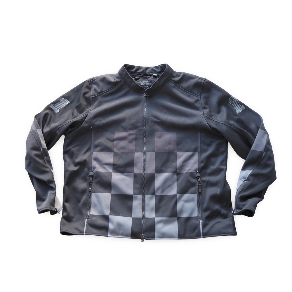 Harley Davidson Mens 2XL Motorcycle Mesh Riding Jacket Checkered Black Gray